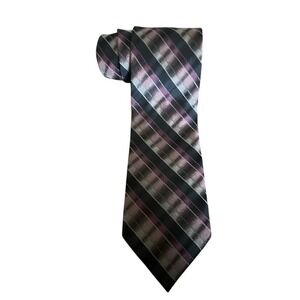 Elegant Handmade 100% Silk Black and Purple‎ Striped Men's Tie 59" Long